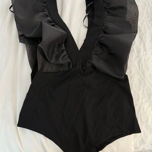 Forever 21 Black Ruffled Bodysuit